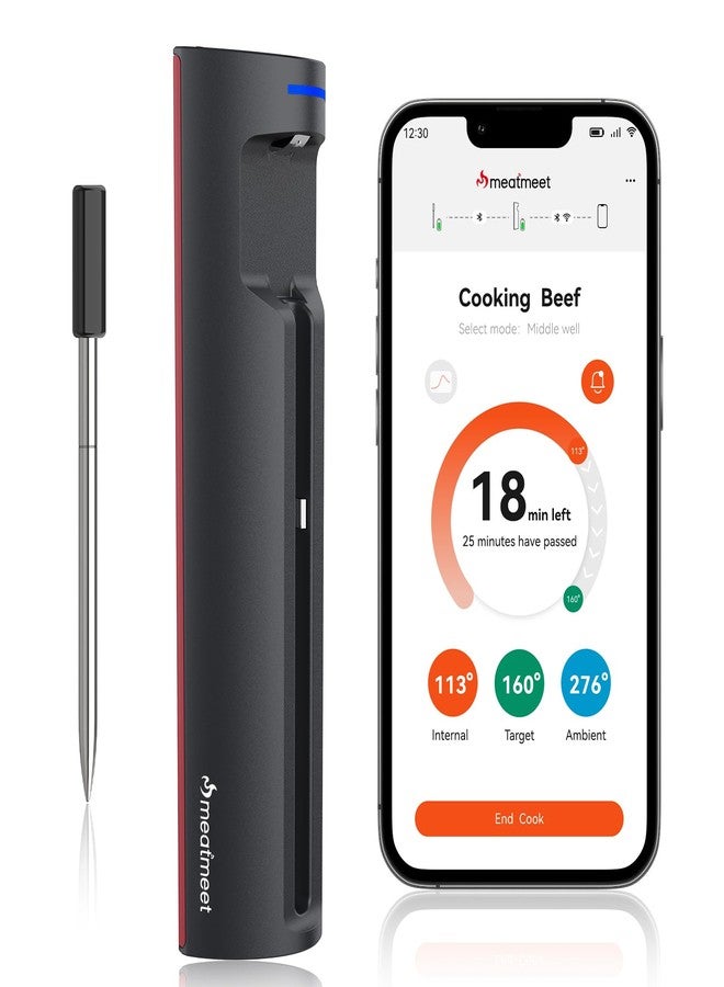 Meatmeet Pro Smart WiFi Wireless Meat Thermometer, Unlimited Range, Improved Stability, Ultra-Thin Probe, Bluetooth Digital Food Thermometer for Remote Monitoring of Oven/Kitchen/BBQ/Grill/Rotisserie - Image 1